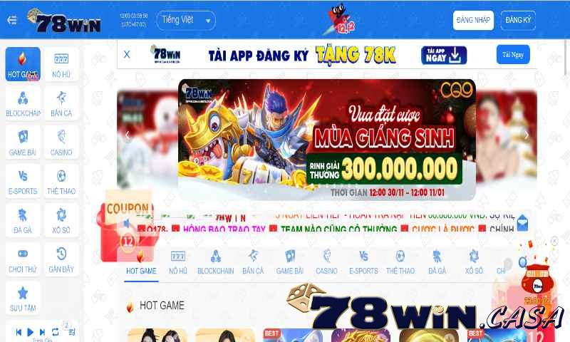 Giao diện trang chủ bắt mắt của 78win 